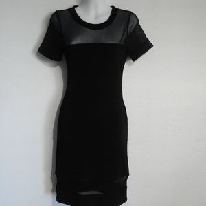 Bozzolo black mesh bodice and hem insert short sleeve bodycon dress